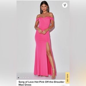 Lulus Song of Love Hot Pink Off-the-Shoulder Maxi Dress